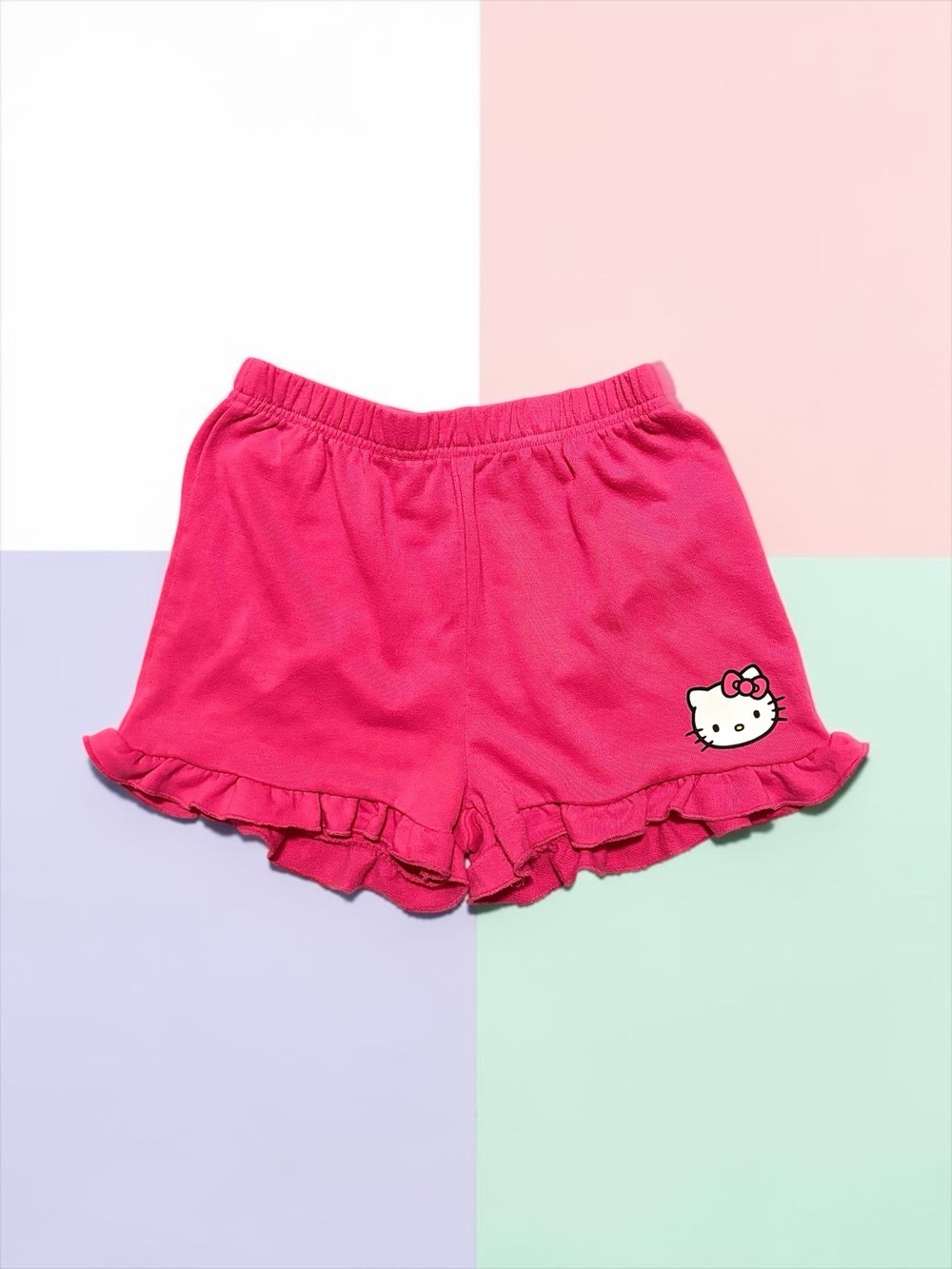 💜 Hello Kitty Sanrio Girls Ruffle Shorts Bright Pink Size 12 Light Pilling